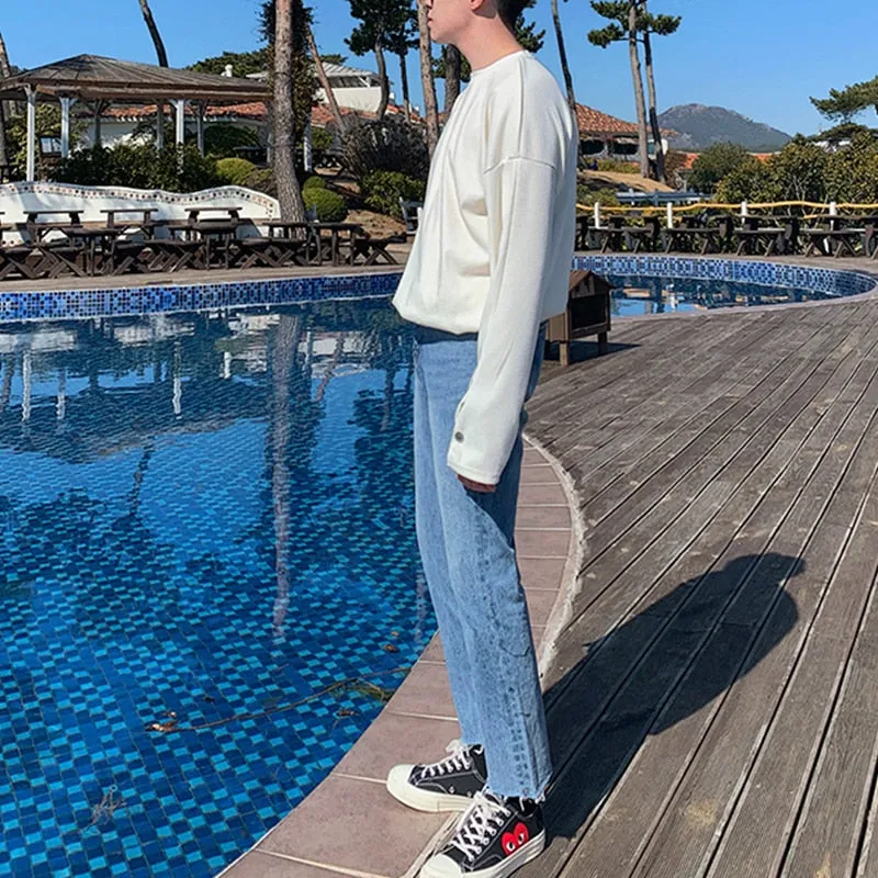 [Korean Style] Ankle-Cut Light Washing Denim Pants