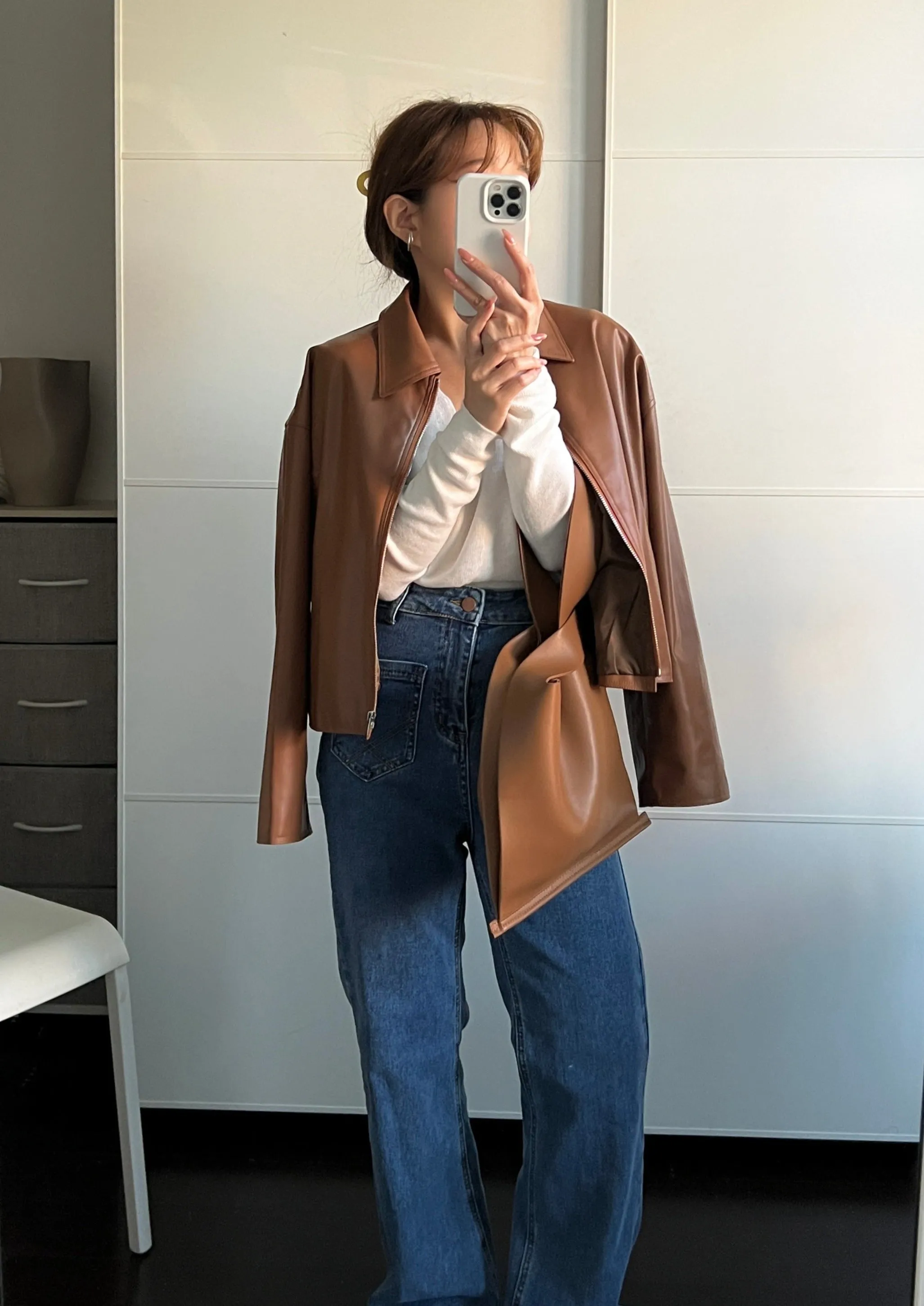 [Korean Style] Audre Minimalistic 2 Way Leather Tote Crossbody Wrist Bag