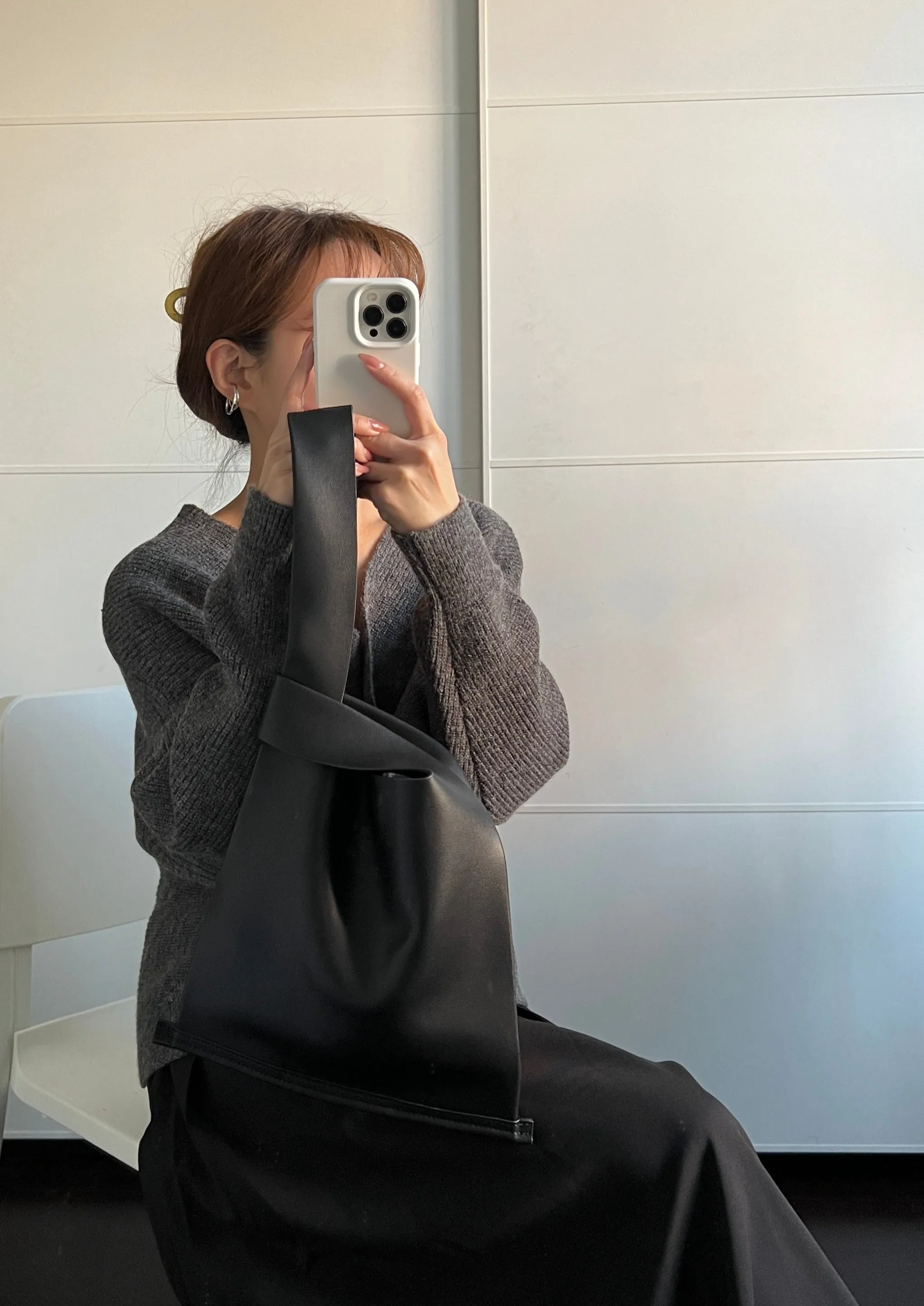 [Korean Style] Audre Minimalistic 2 Way Leather Tote Crossbody Wrist Bag
