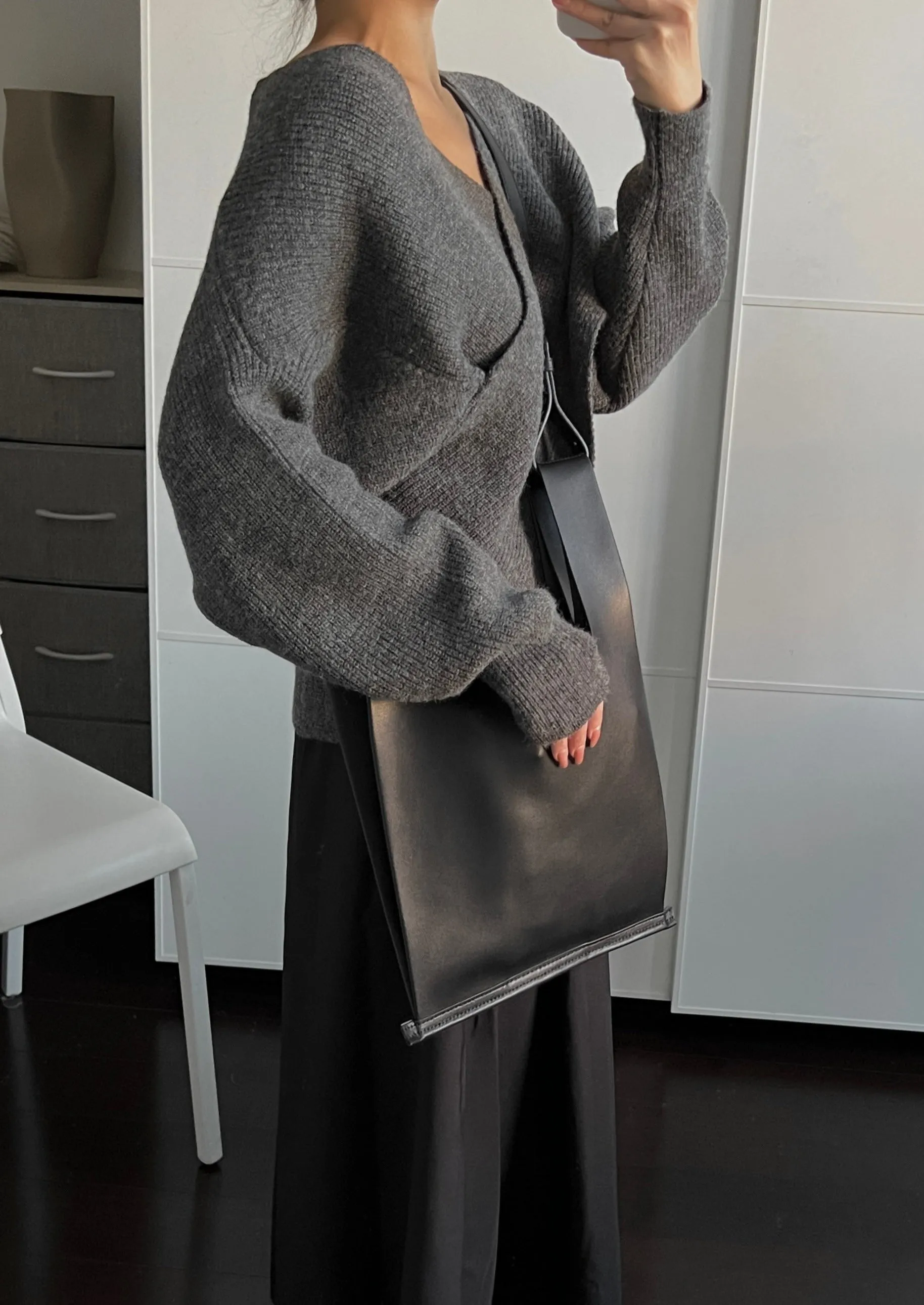 [Korean Style] Audre Minimalistic 2 Way Leather Tote Crossbody Wrist Bag