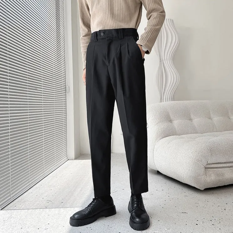 [Korean Style] Beige/Black Slim-Fit Casual Pants