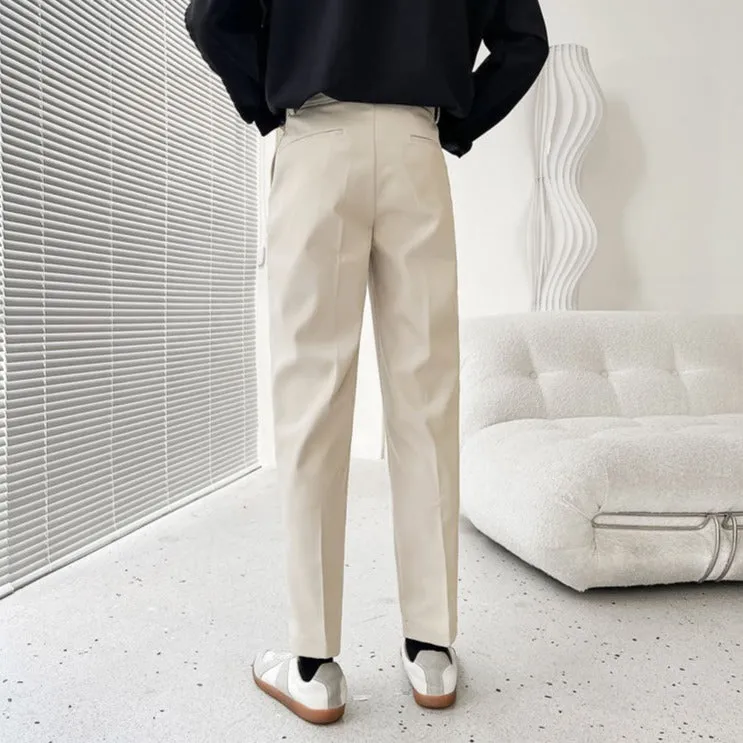 [Korean Style] Beige/Black Slim-Fit Casual Pants