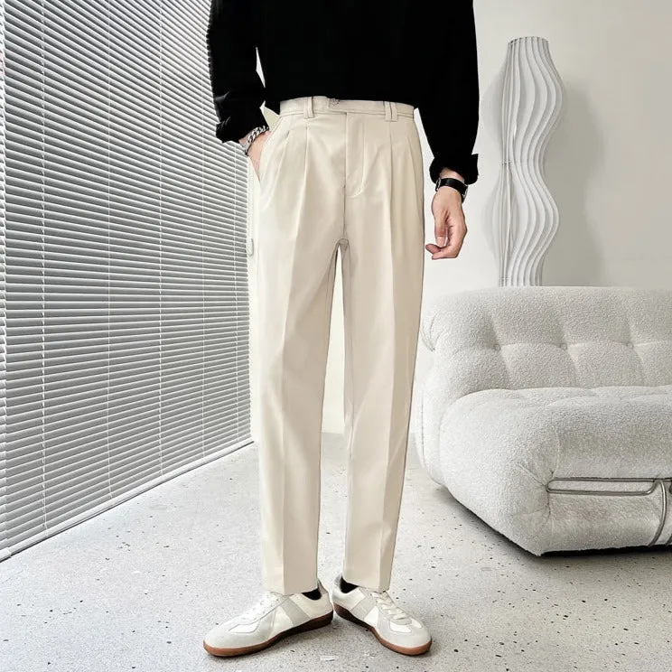 [Korean Style] Beige/Black Slim-Fit Casual Pants