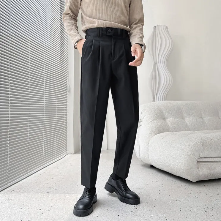 [Korean Style] Beige/Black Slim-Fit Casual Pants