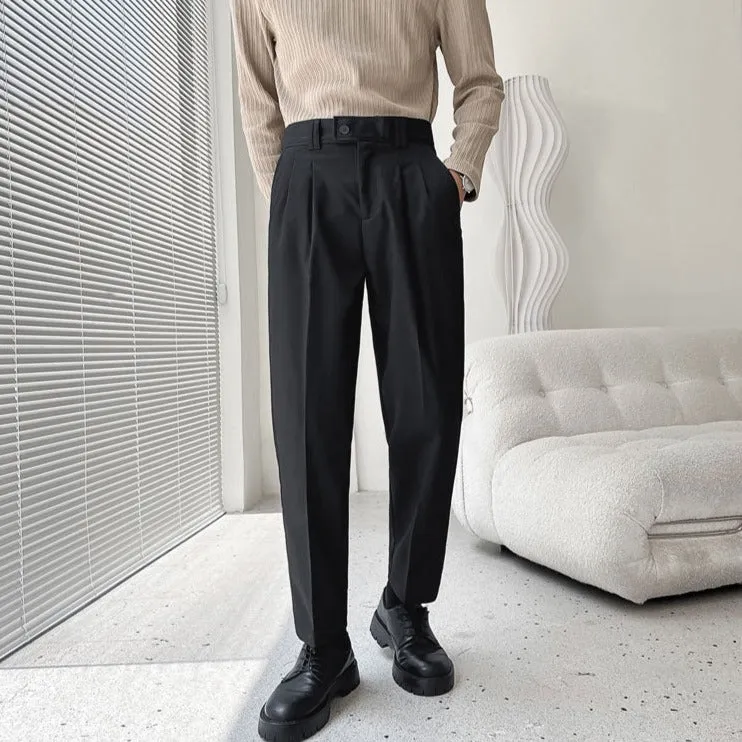 [Korean Style] Beige/Black Slim-Fit Casual Pants