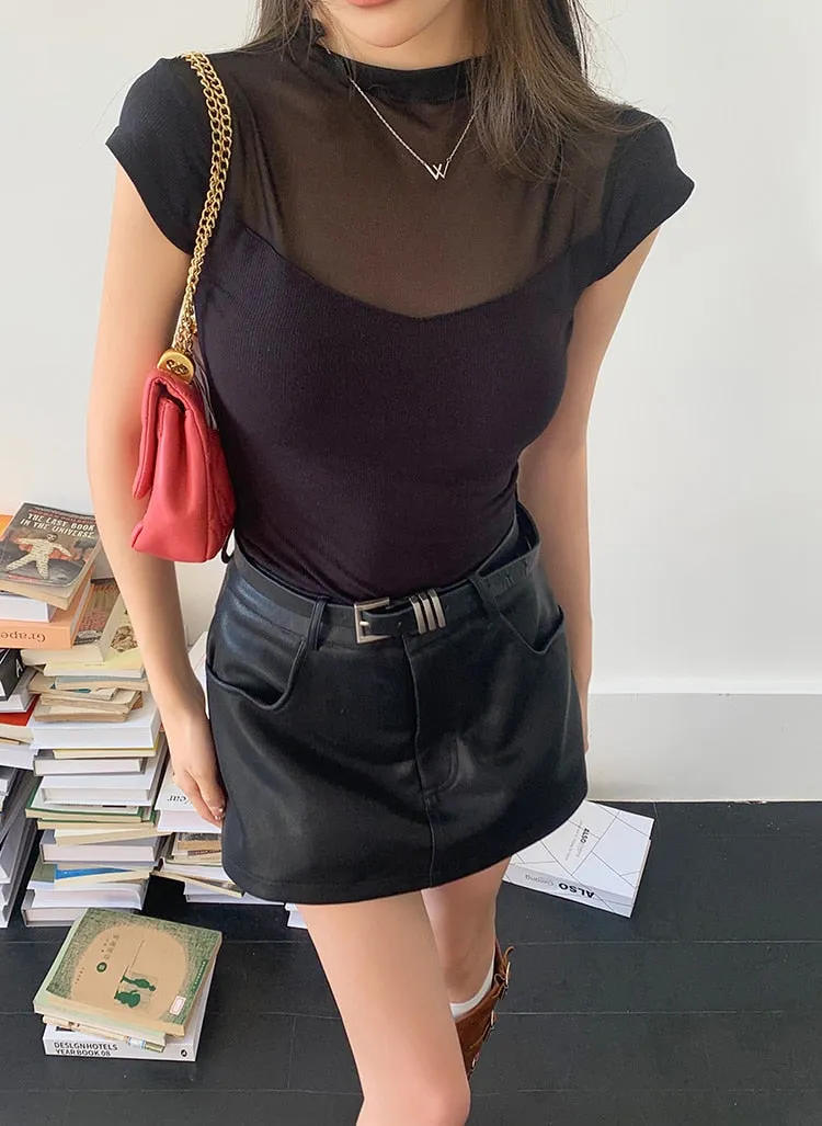 [Korean Style] Black Faux Leather Short Skort