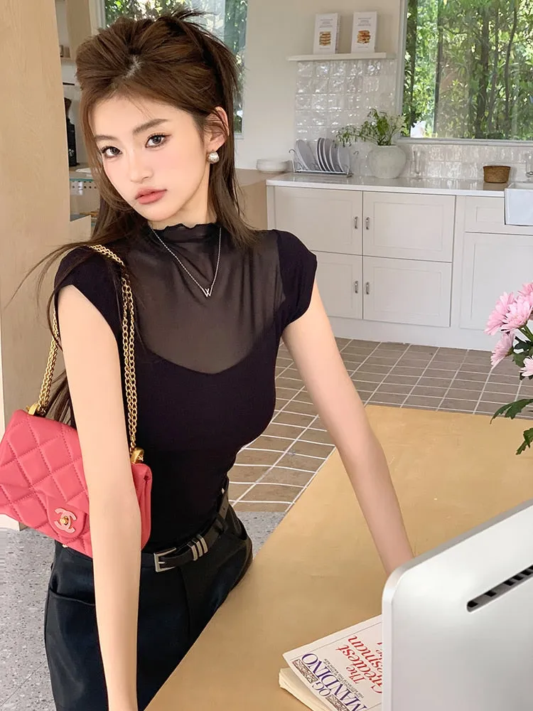 [Korean Style] Black Faux Leather Short Skort