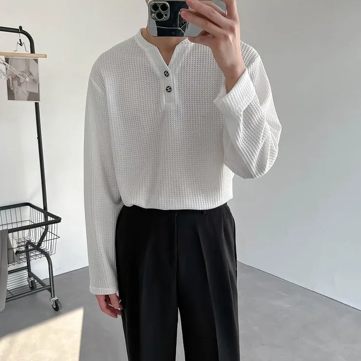 [Korean Style] Black/White Long Sleeve Pullover V-Neck Sweatshirts
