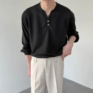 [Korean Style] Black/White Long Sleeve Pullover V-Neck Sweatshirts