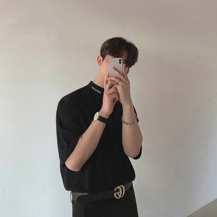 [Korean Style] Blue/Black Turtleneck 1/2 Sweatshirts