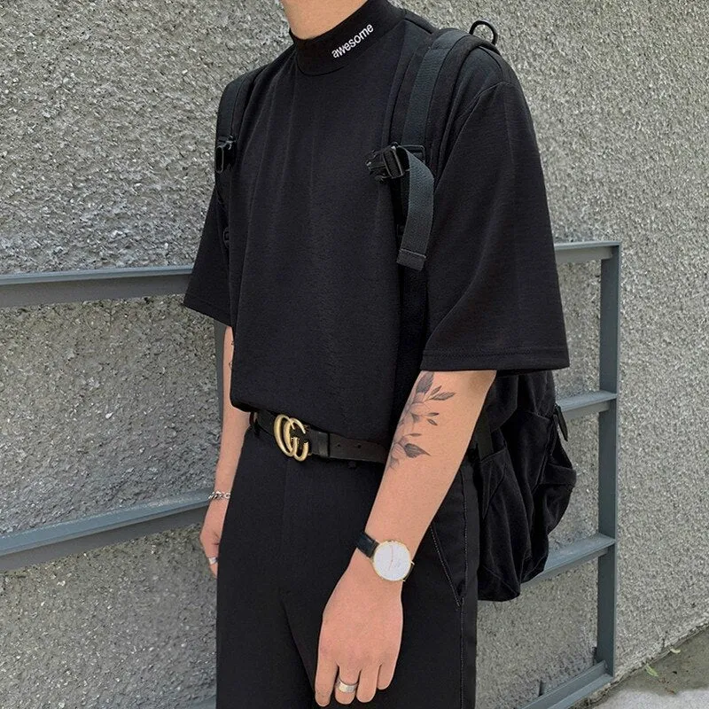 [Korean Style] Blue/Black Turtleneck 1/2 Sweatshirts