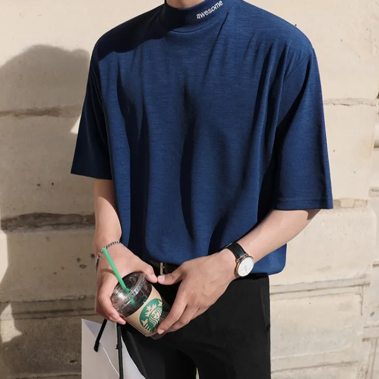 [Korean Style] Blue/Black Turtleneck 1/2 Sweatshirts