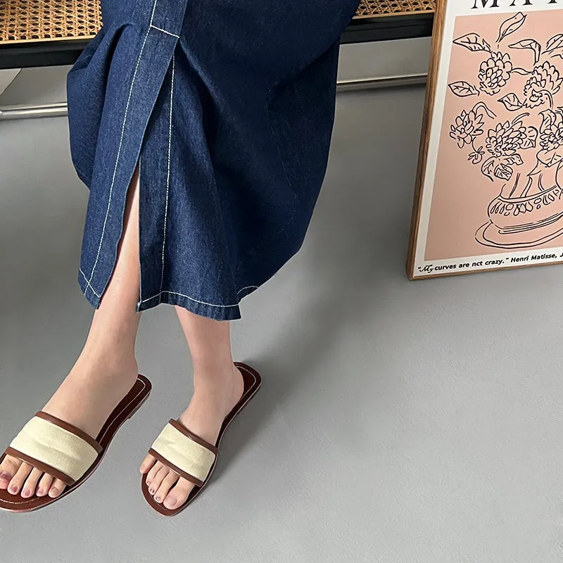 [Korean Style] Cinched Waist Dark Was Denim A-line Long Skirt