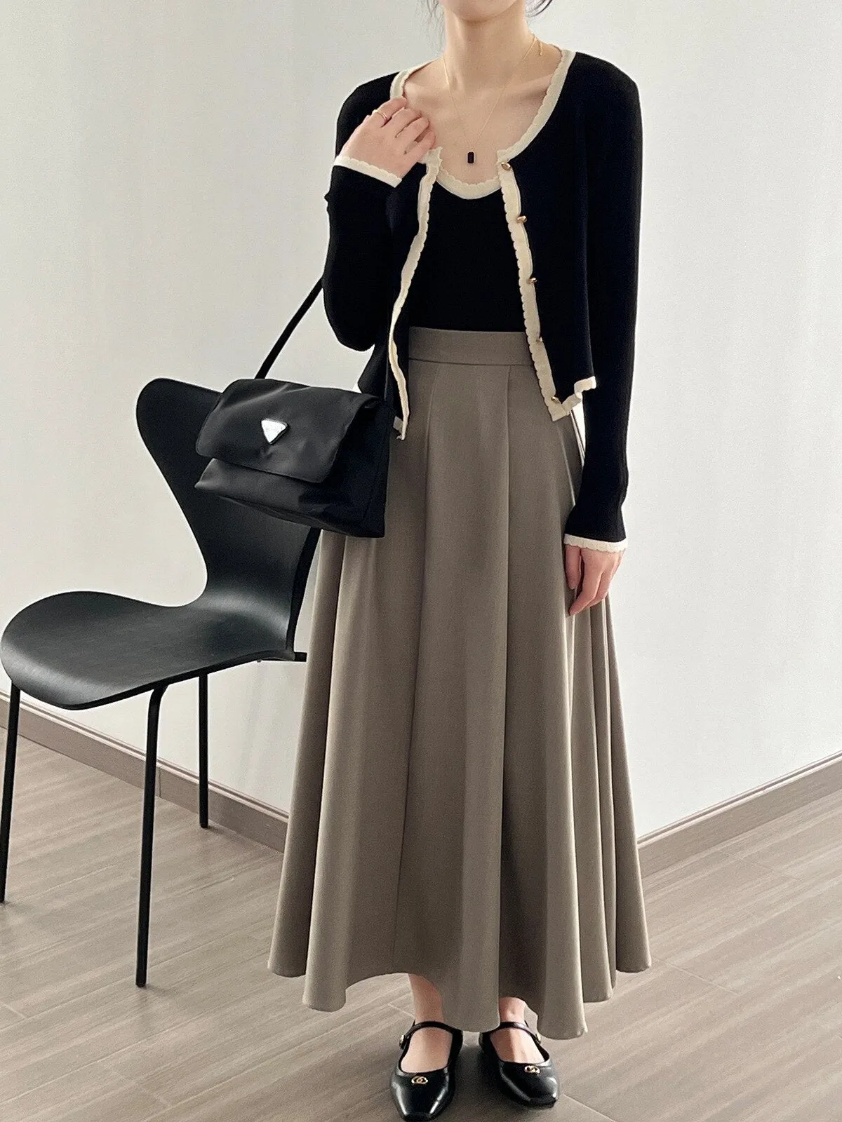 [Korean Style] Contrast Color Cami Cardigan Co-ord 2 pc Set
