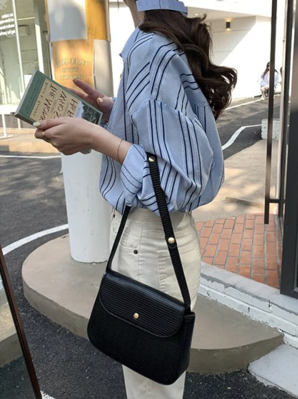 [Korean Style] Dropped Shoulder Loose Fit Striped Shirt