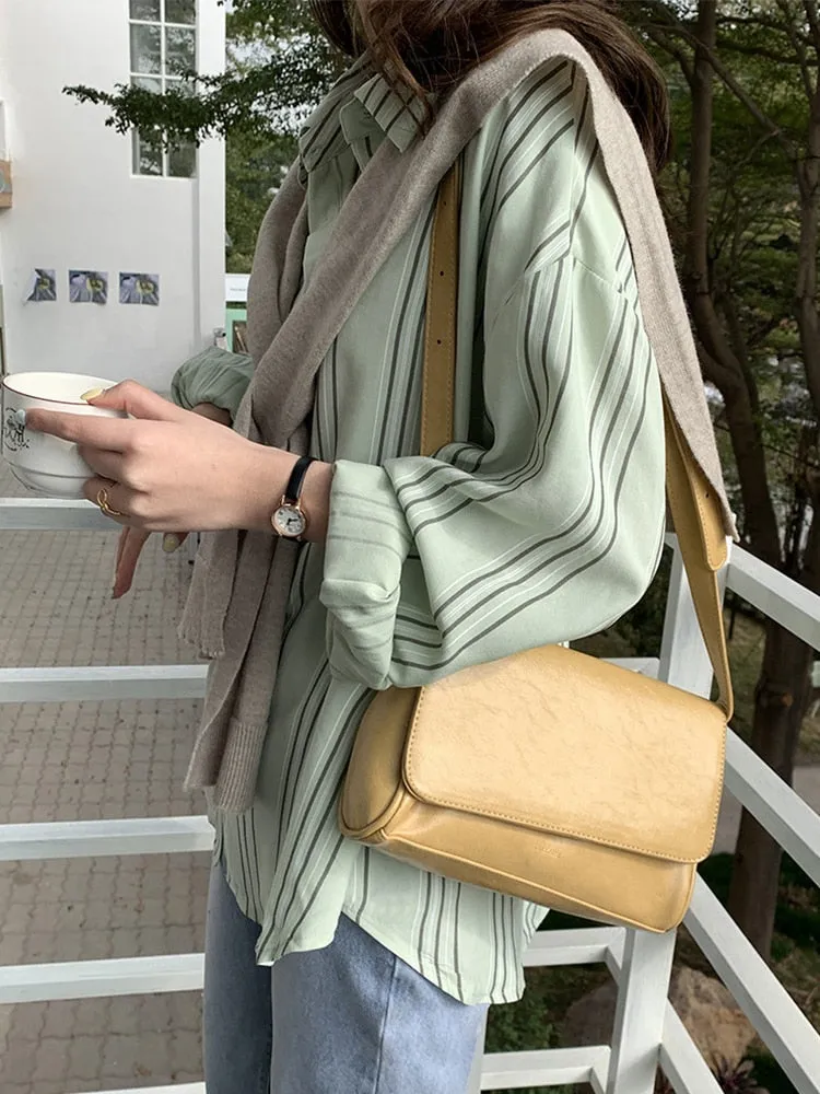 [Korean Style] Dropped Shoulder Loose Fit Striped Shirt