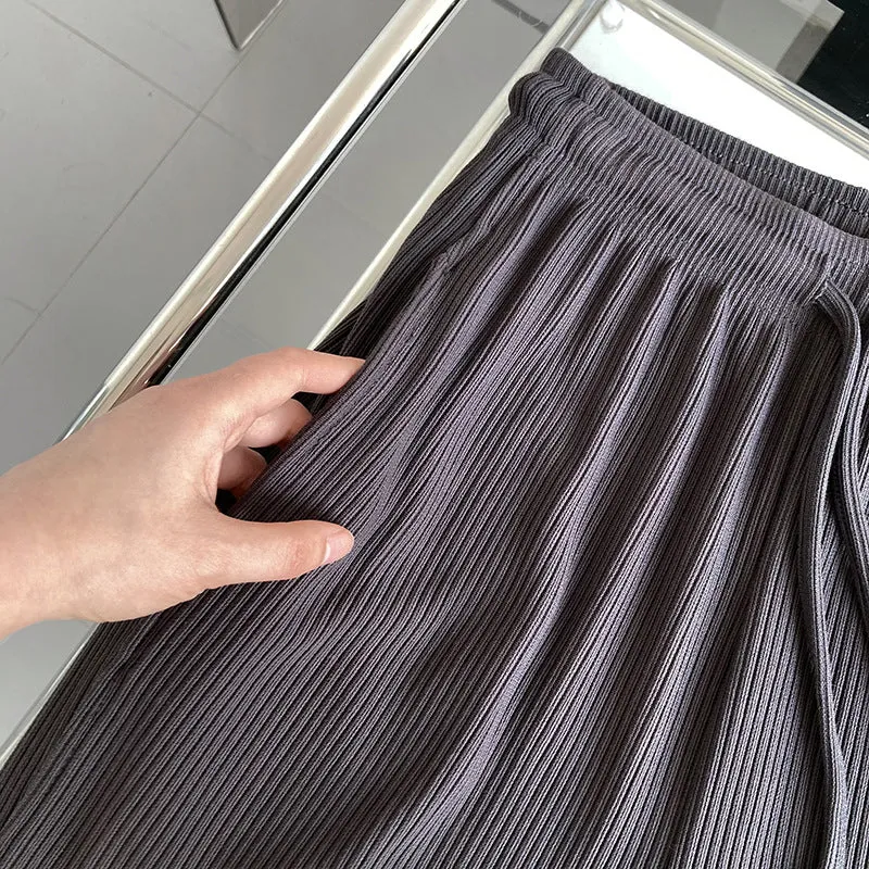 [Korean Style] Flattering Drawstring Cinched Waist Wide Leg Slit Pants w/ Pockets