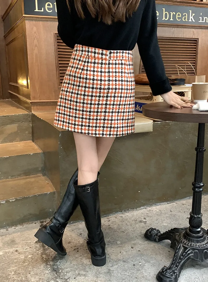 [Korean Style] Holiday High Waisted Check A-line Short Skirt