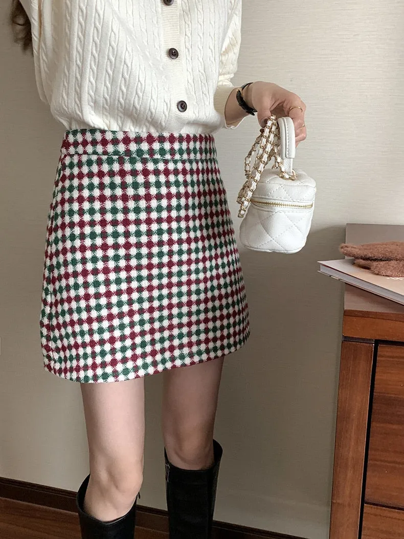 [Korean Style] Holiday High Waisted Check A-line Short Skirt