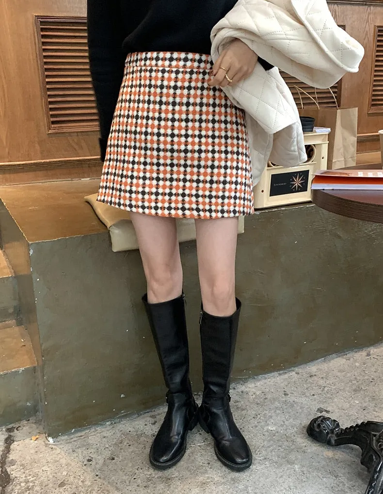 [Korean Style] Holiday High Waisted Check A-line Short Skirt