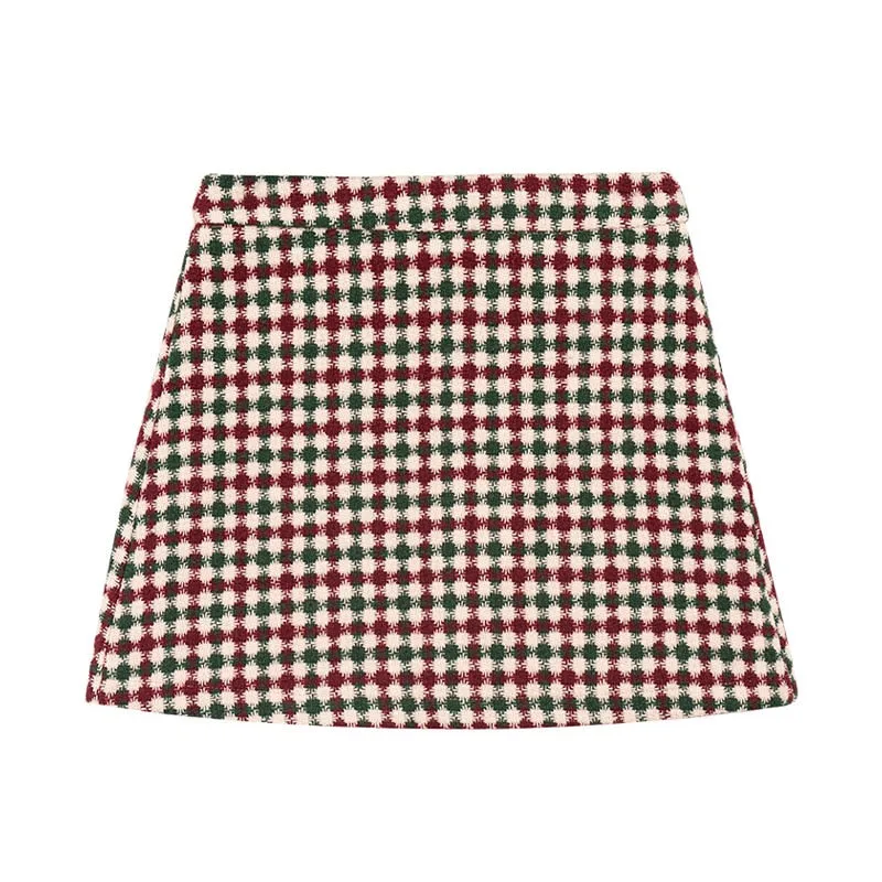 [Korean Style] Holiday High Waisted Check A-line Short Skirt