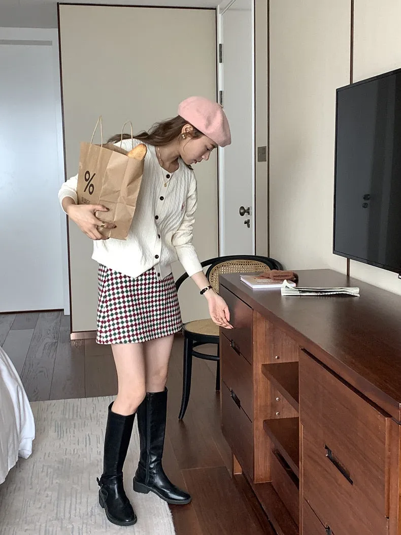 [Korean Style] Holiday High Waisted Check A-line Short Skirt