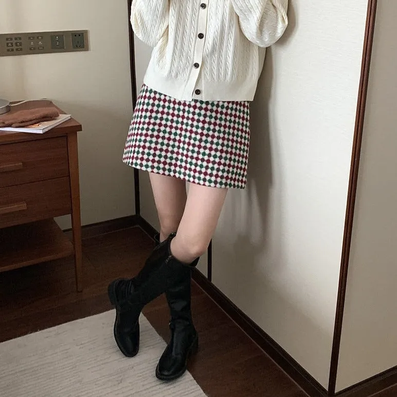 [Korean Style] Holiday High Waisted Check A-line Short Skirt