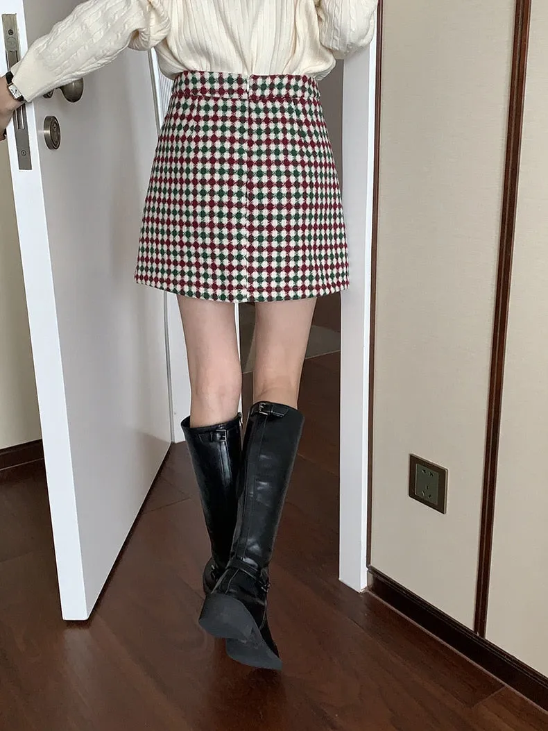 [Korean Style] Holiday High Waisted Check A-line Short Skirt