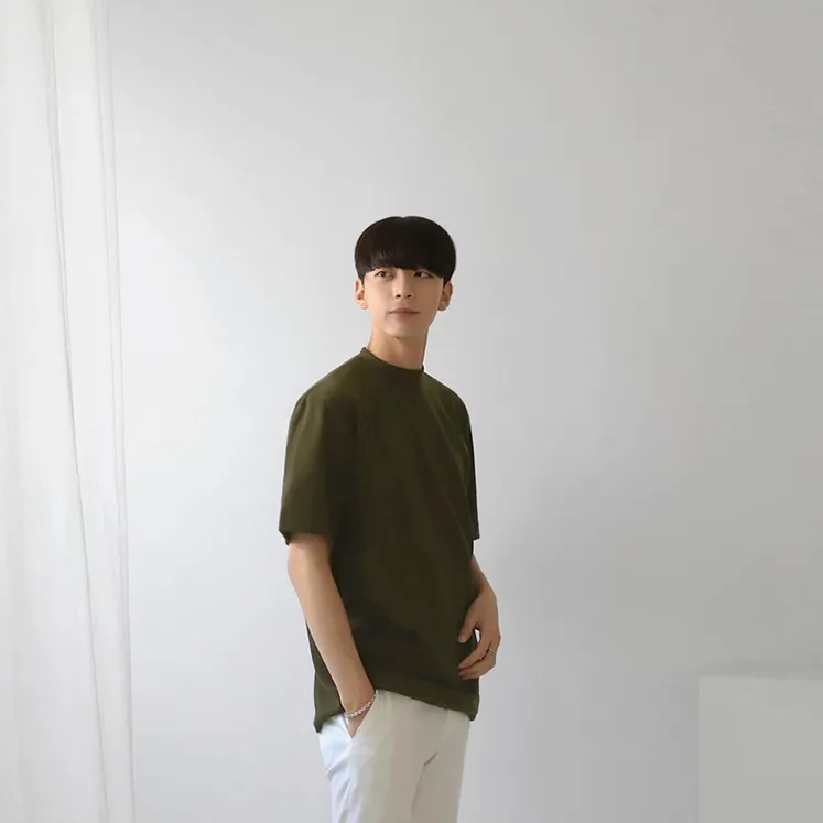 [Korean Style] Khaki/Gray Round Neck Half T-shirts