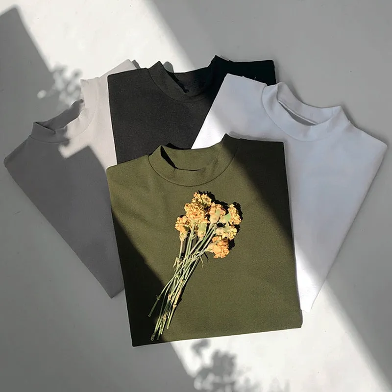 [Korean Style] Khaki/Gray Round Neck Half T-shirts