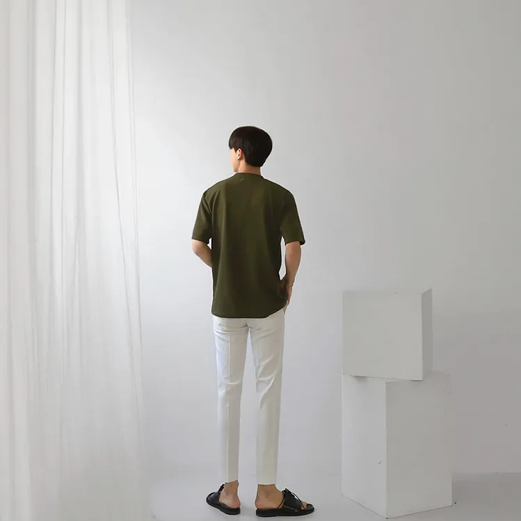 [Korean Style] Khaki/Gray Round Neck Half T-shirts