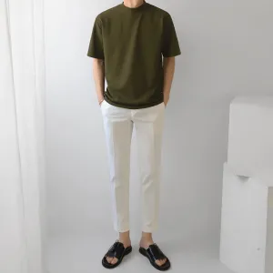 [Korean Style] Khaki/Gray Round Neck Half T-shirts