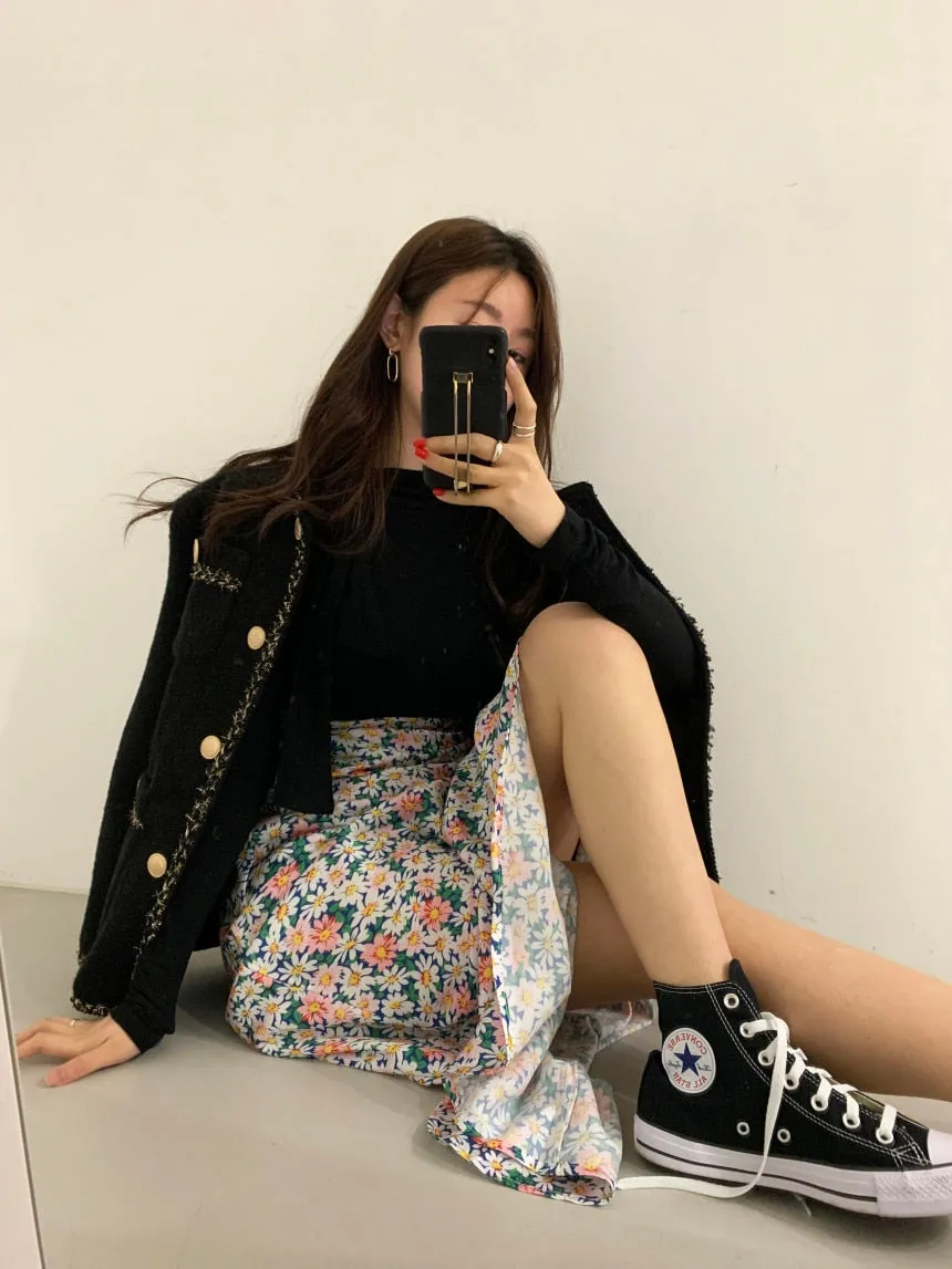 [Korean Style] Kit Floral Chic A-Line Long Skirt