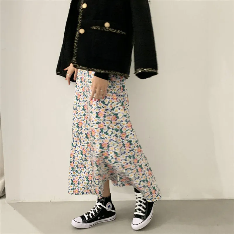 [Korean Style] Kit Floral Chic A-Line Long Skirt