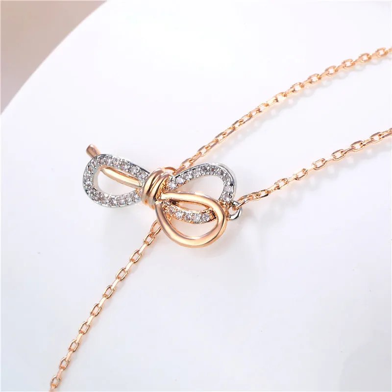 Korean Women Bowknot Silver Necklaces