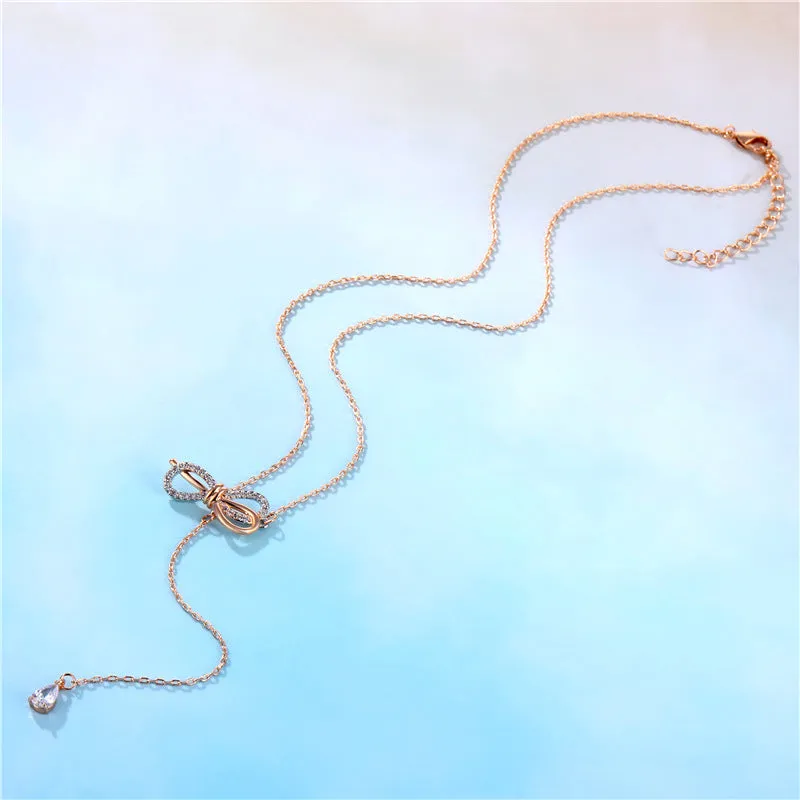 Korean Women Bowknot Silver Necklaces