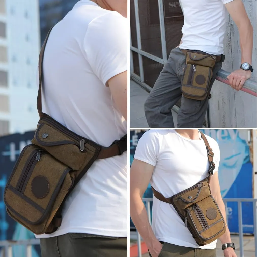 KPYWZER Thigh Drop Leg Bag for Men Women Waist Pack Fanny Pack Tactical Military Motorcycle Rider Multi-pocket Waist Bags Mens Travel Hiking Climbing Cycling Outdoors Fanny Pouch Daypack Coffee