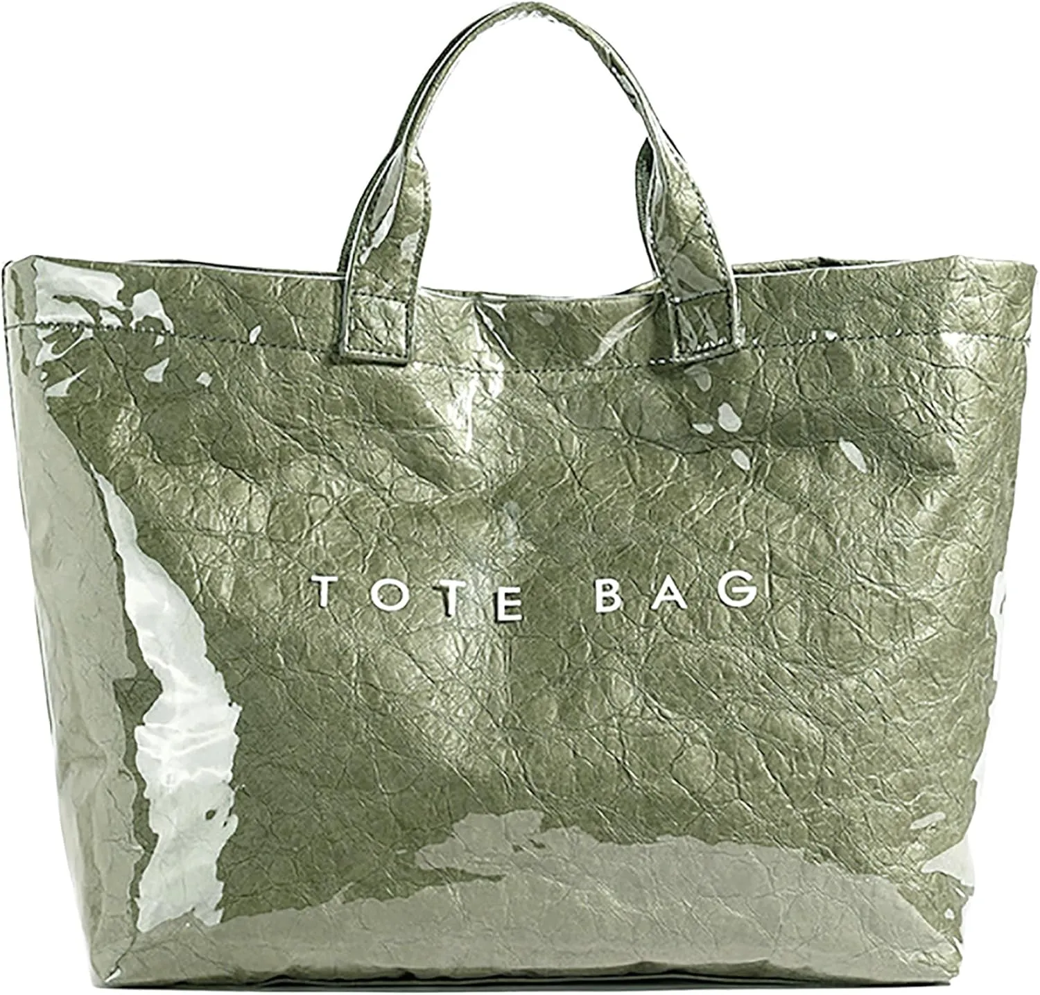 Kraft Paper Tote Bags with PVC Surface for Women Top-handle Bag Vintage Clear Purses Handbag Satchel