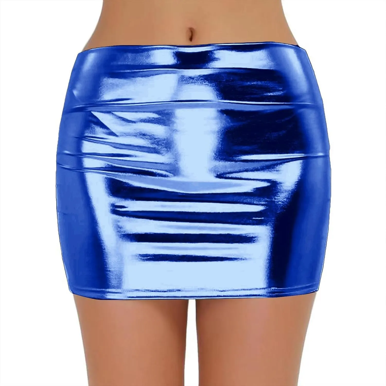 KUIOLYPOER Shiny Metallic Skirt for Women Sexy Bodycon Pencil Skirt Shiny Metalic Liquid Party Tight Hip Mini Skirt