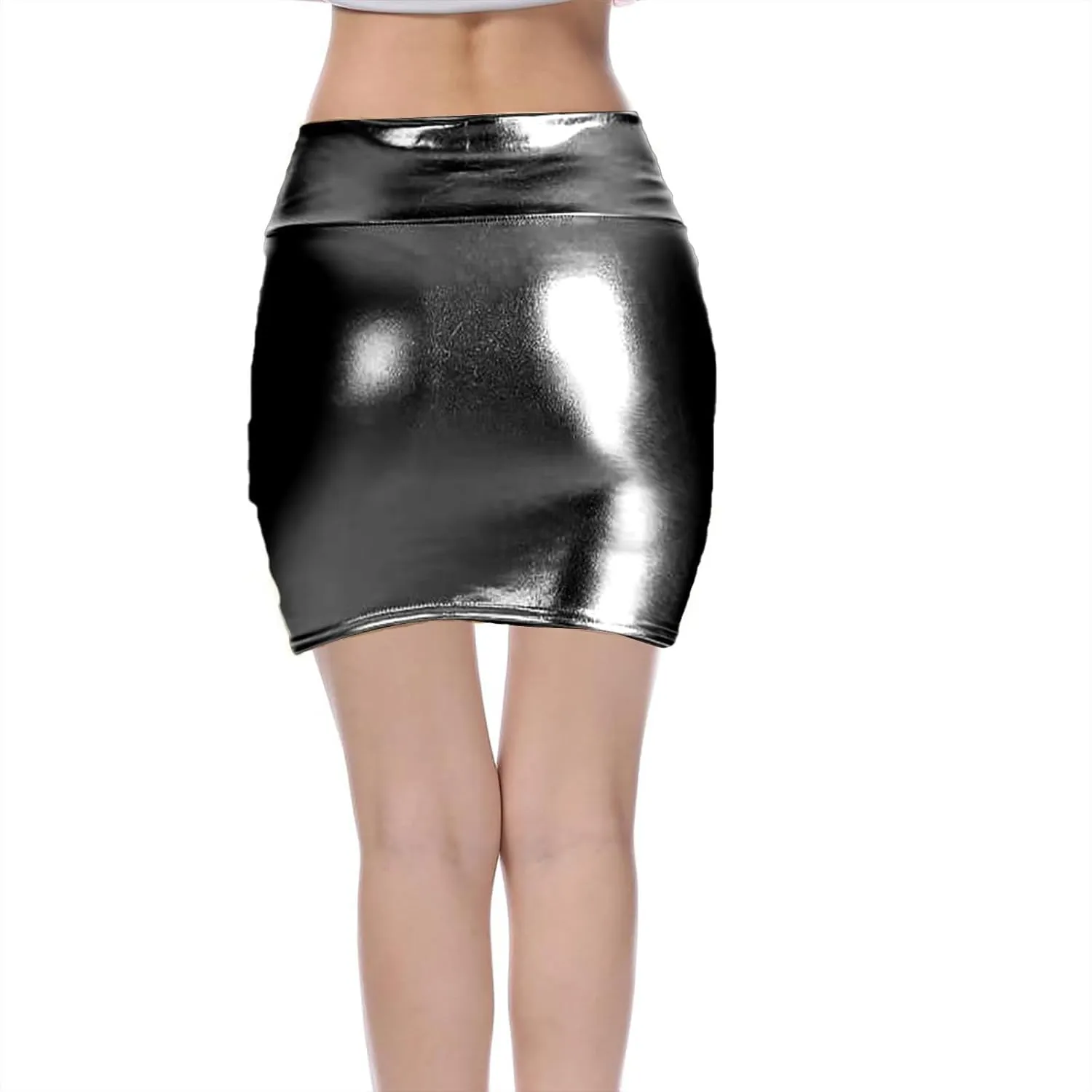 KUIOLYPOER Shiny Metallic Skirt for Women Sexy Bodycon Pencil Skirt Shiny Metalic Liquid Party Tight Hip Mini Skirt