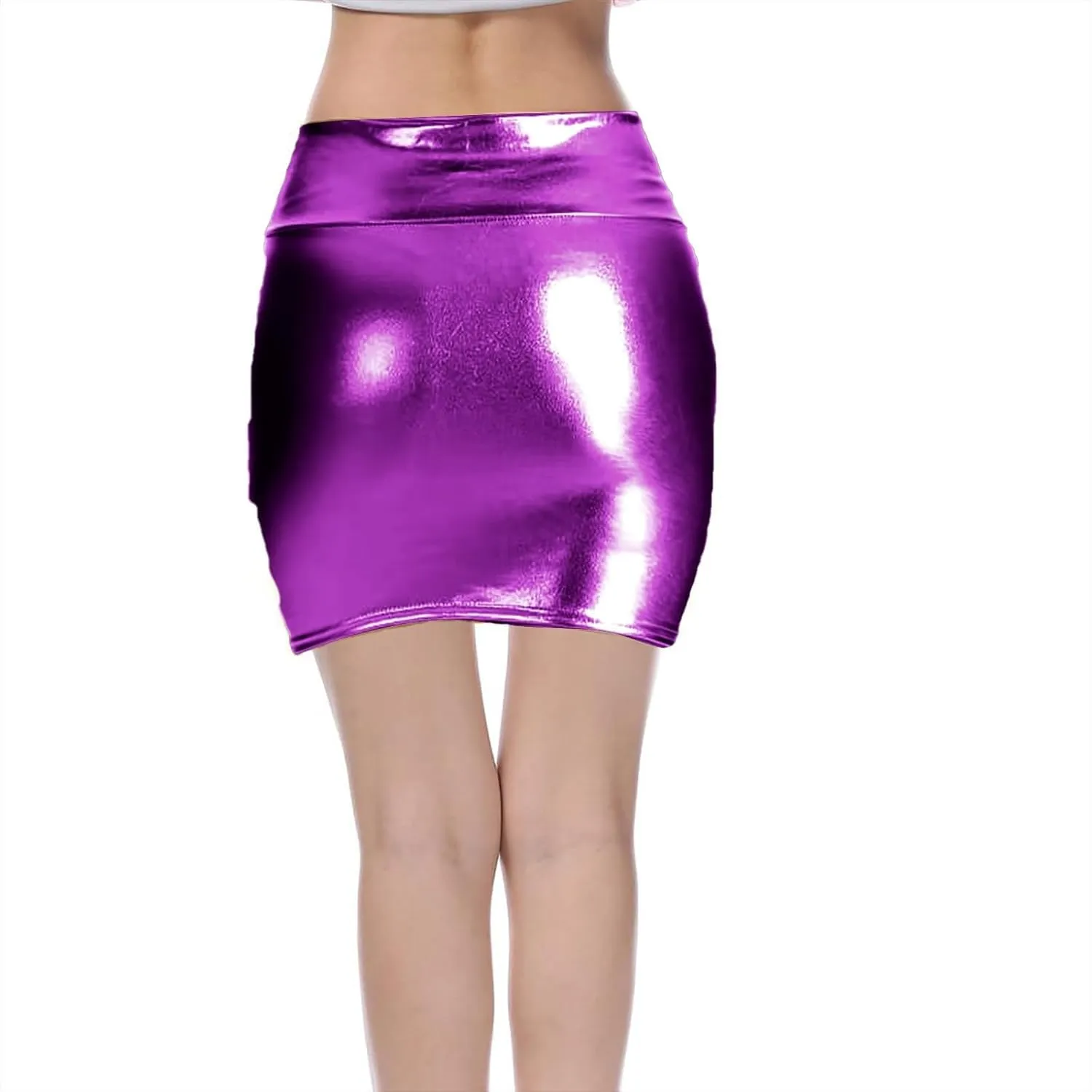 KUIOLYPOER Shiny Metallic Skirt for Women Sexy Bodycon Pencil Skirt Shiny Metalic Liquid Party Tight Hip Mini Skirt