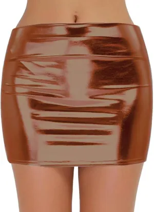 KUIOLYPOER Shiny Metallic Skirt for Women Sexy Bodycon Pencil Skirt Shiny Metalic Liquid Party Tight Hip Mini Skirt