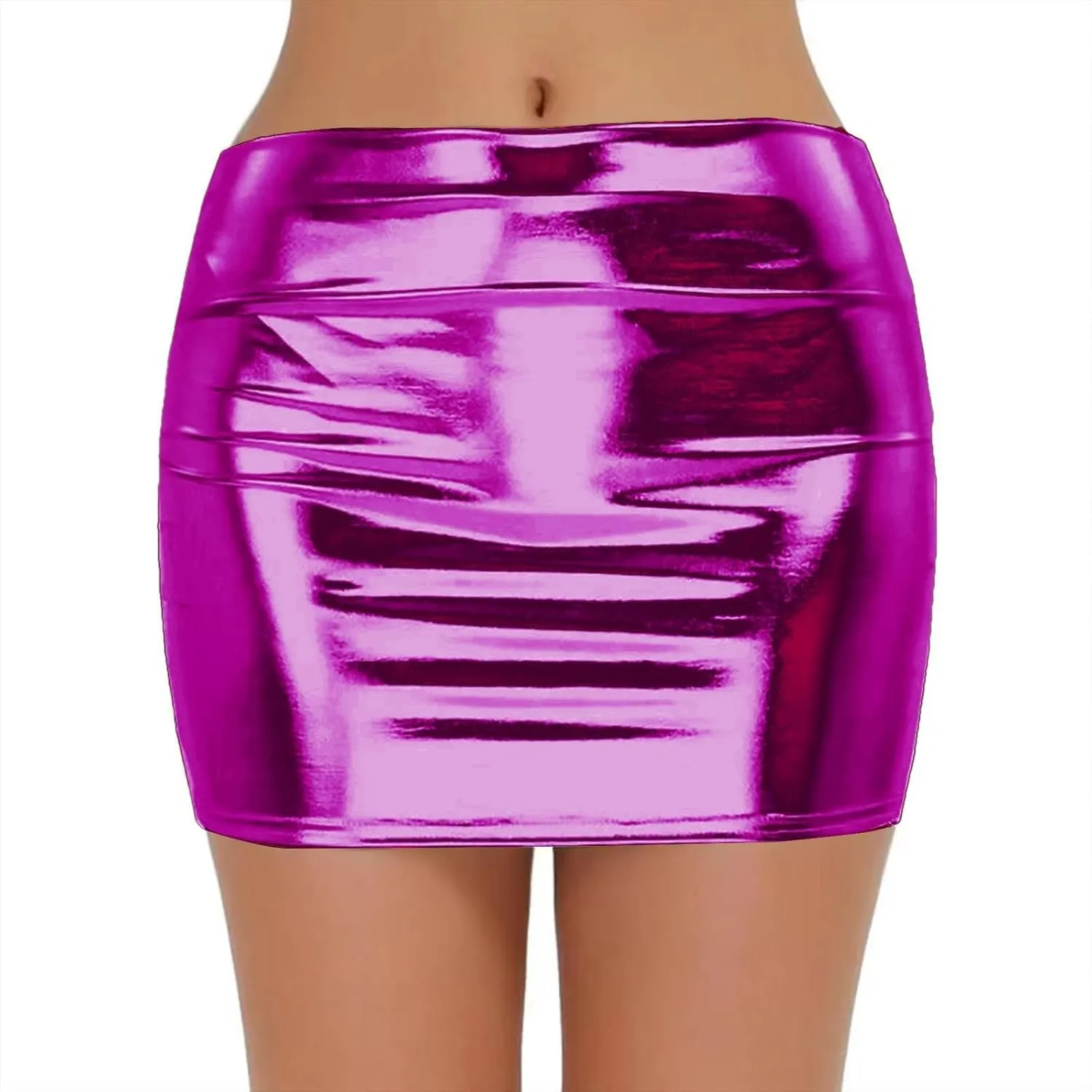 KUIOLYPOER Shiny Metallic Skirt for Women Sexy Bodycon Pencil Skirt Shiny Metalic Liquid Party Tight Hip Mini Skirt