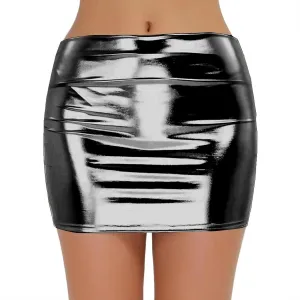 KUIOLYPOER Shiny Metallic Skirt for Women Sexy Bodycon Pencil Skirt Shiny Metalic Liquid Party Tight Hip Mini Skirt
