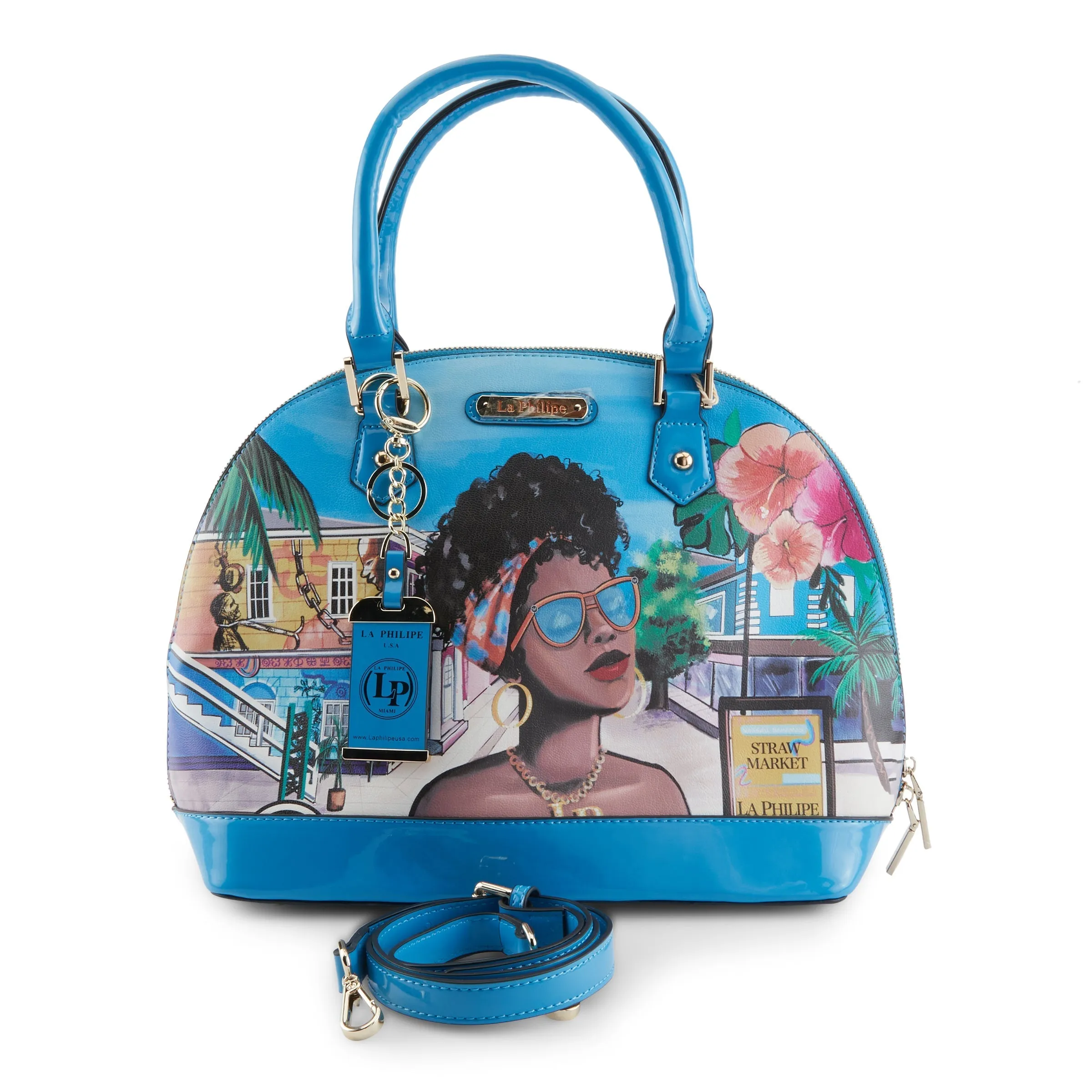 La Philipe Lp1023 8 Blue Pu Leather Handbag Oval