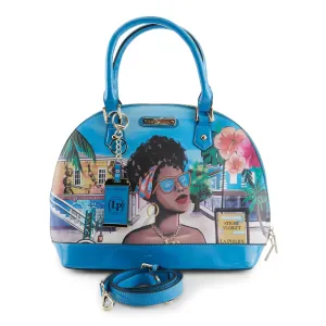 La Philipe Lp1023 8 Blue Pu Leather Handbag Oval