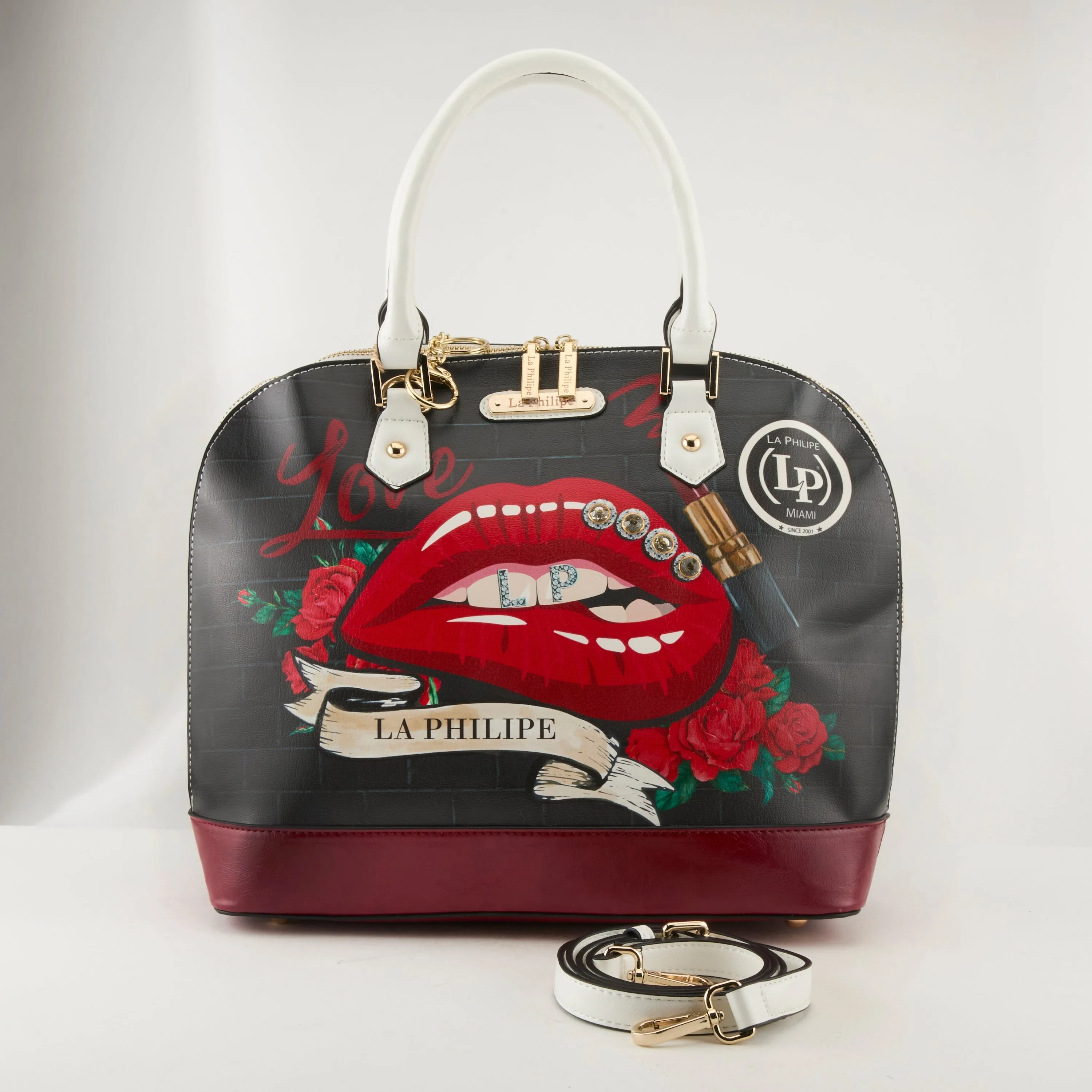 La Philipe Lp1027 16 Red Lips Handbag Women’s Pu Leather