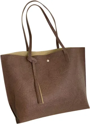 Ladies Fashion Shoulder Bag Solid Color Fringed Leather Large Capacity Shoulder Handbag Mini Shoulder Bag (One Size)