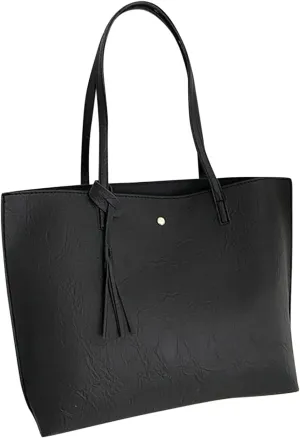 Ladies Fashion Shoulder Bag Solid Color Fringed Leather Large Capacity Shoulder Handbag Mini Shoulder (Black, One Size)