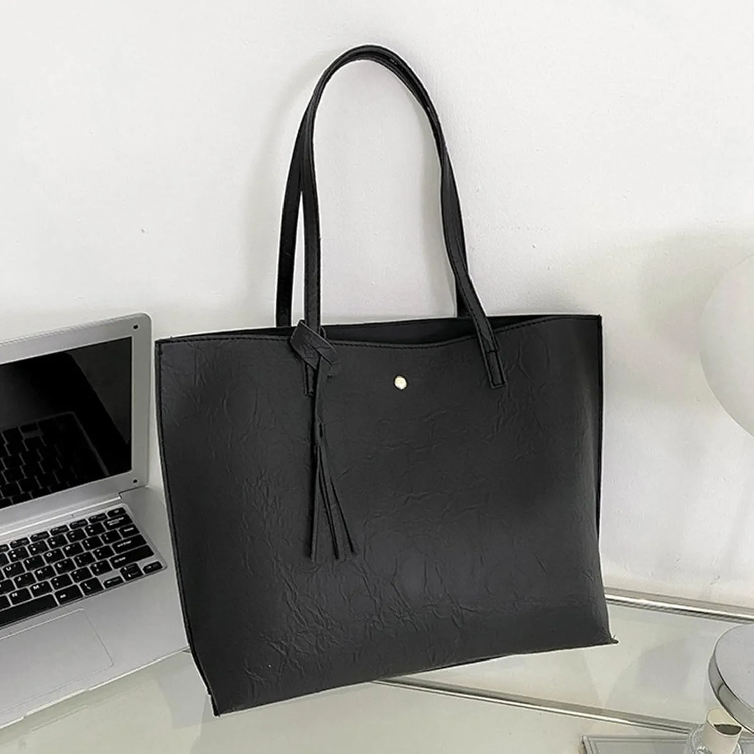 Ladies Fashion Shoulder Bag Solid Color Fringed Leather Large Capacity Shoulder Handbag Mini Shoulder (Black, One Size)